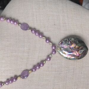 Purple Pearl & Abalone Pendant Necklace, New, Genuine Gems